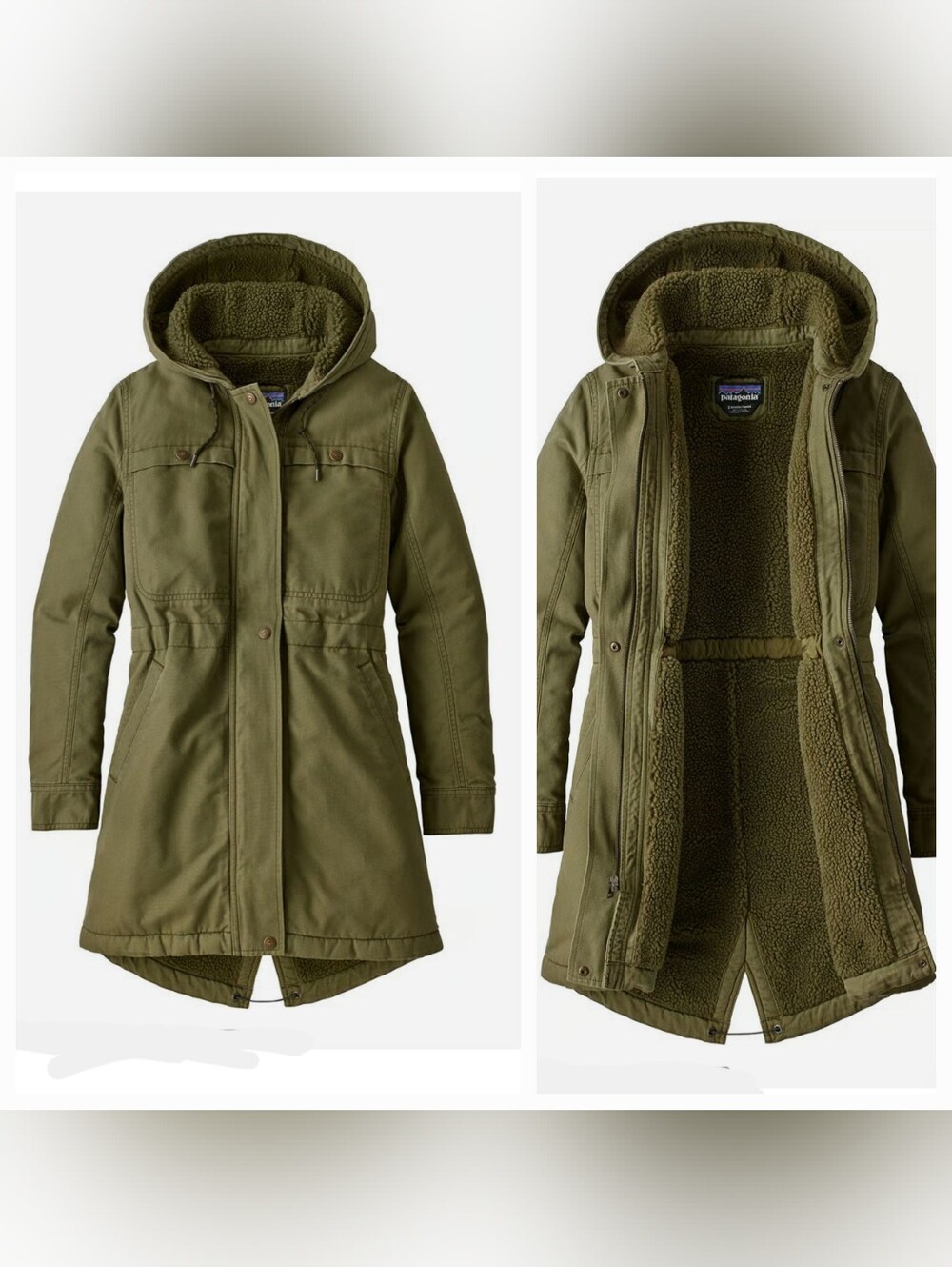 PATAGONIA INSULATED COTTON CANVAS PARKA HOODED CHORE COAT SHERPA GREEN SMALL